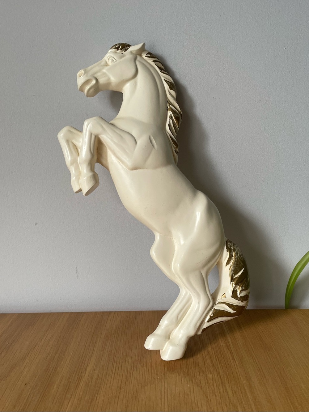Vintage 1970s Miller Studio Chalkware White and Gold Rearing Horse Wall Hanging